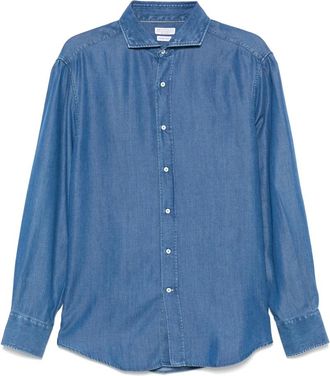 Brunello Cucinelli Lyocell Shirt Gemaakt in Itali&euml; - Heren - Spijkeroverhemden - Blauw - M - Denim - Overhemden