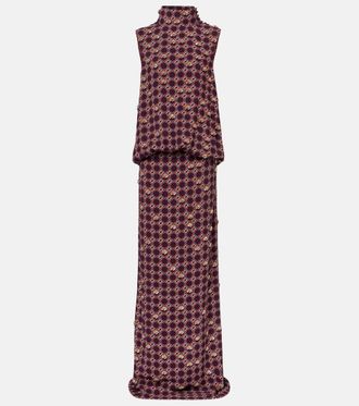 Dries Van Noten Embellished printed cr&ecirc;pe gown
