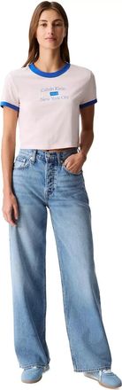 Calvin Klein Jeans Womens Blue Denim Whiskering High Rise Wide Leg PALL79