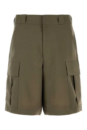 Prada Army Green Mohair Blend Bermuda Shorts
