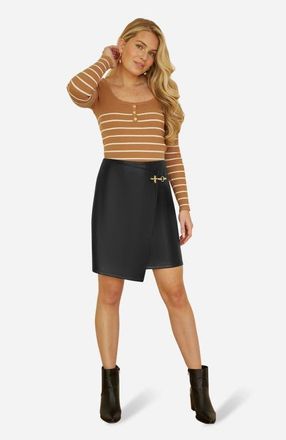 Yumi Faux Leather Wrap Mini Skirt in Black at Nordstrom, Size 12