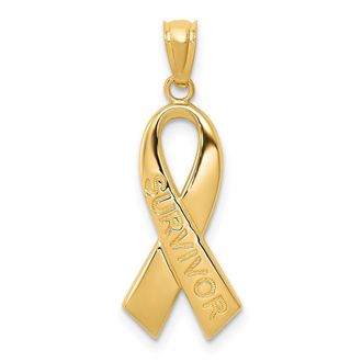 Diamond2Deal 14k Yellow Gold Polished SURVIVOR Awareness Ribbon Pendant