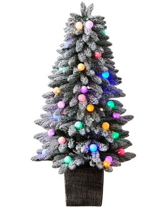 Nearly Natural 4Ft Winter Flocked Pre-Lit Artificial Christmas Tree