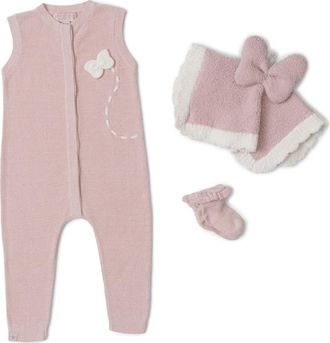 Barefoot Dreams CozyChic Ultra Lite Romper, Socks & Butterfly Soother Blanket Set in Dusty Rose at Nordstrom, Size 12-18M