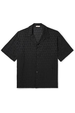 Valentino Garavani Toile Iconograph Camp-Collar Logo-Jacquard Silk-Satin Shirt