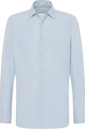 Kiton Gestreept katoenen overhemd - Heren - Zakelijke Overhemden - Blauw - M - Katoen - Overhemden