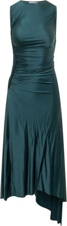 Victoria Beckham Blue Solid Round Neck Maxi Dress
