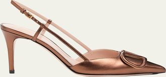 Valentino Garavani V-Logo Metallic Leather Slingback Pumps