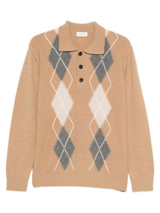 Paolo Pecora Beige Argyle Virgin Wool Polo Shirt