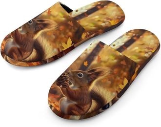 Generic Cute Squirrel Autumn Forests Mens Slippers Warm Non-Slip Houes Shose Spa Slipper for Home Bedroom
