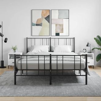vidaXL Vidaxl - Mesita Noche 2 Uds Madera Ingenier&iacute;a Blanco Brillo 40x35x47,5cm