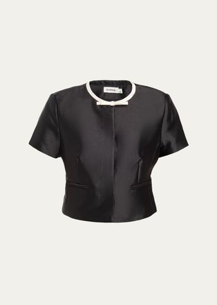 SIMKHAI Naelle Short-Sleeve Satin Top