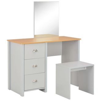 Berkfield Home Dressing Table with Mirror & Stool Grey 104x45x131 cm | Size: 104 x 45 x 131 cm
