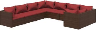 vidaXL Set Muebles De Jard&iacute;n 8 Pzas Y Cojines Rat&aacute;n Sint&eacute;tico Marr&oacute;n Vidaxl
