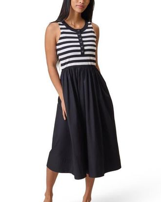 Kindred Bravely Charlotte Mixed Media Maternity & Nursing Midi Dress in Black/white Stripe at Nordstrom, Size X-Large