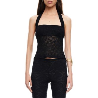 Lioness Palisades Lace Halter Top in Noir at Nordstrom, Size X-Large