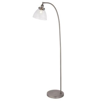 Loops Floor Lamp Light - Brushed Silver Paint & Clear Glass - 40W E27 - Standing in Metallics