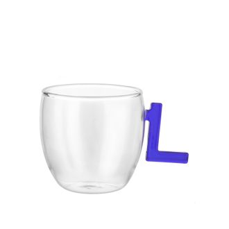 KASANOVA Tazzina caff&egrave; lettera L blu in vetro borosilicato, 150 ml