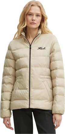 Karl Lagerfeld Jassen, Dames, Beige, S, Leer, Lichtgewicht Pufferjack