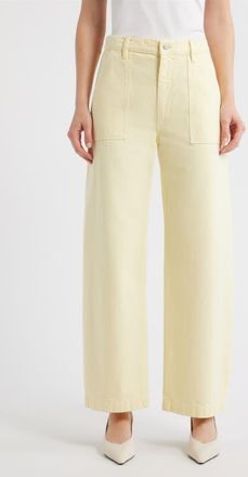 Frame Denim The Bow High Waist Wide Leg Utility Jeans in Lemon at Nordstrom, Size 28