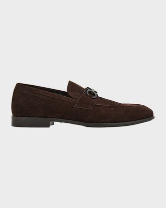 Ferragamo Men & apos;s Foster Textured Suede Gancini Bit Loafers