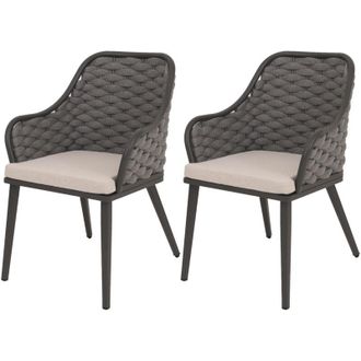 Hhg Hhg - Nunca Usado] Juego De 2 Sillas De Jard&iacute;n De Aluminio 761, Silla De Exterior, Tejido De Cuerda De Olefina (200 G/m&sup2;) Rope, Coj&iacute;n Antracita Taupe