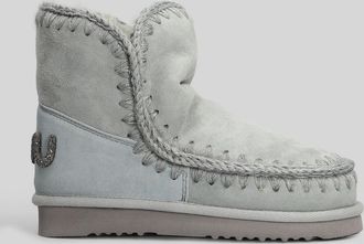 Mou Eskimo 18 Low Heels Ankle Boots In Grey Suede