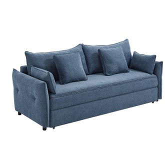 Vente-Unique Divano letto 3 posti in tessuto blu con seduta in memory foam - SITALA