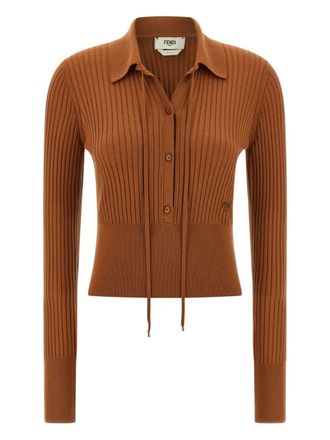 Fendi ribbed logo-intarsia knitwear - women - Wool/Mother of Pearl - 38 - Brown