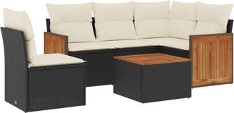 vidaXL Set De Sof&aacute;s De Jard&iacute;n 6 Piezas Y Cojines Rat&aacute;n Sint&eacute;tico Negro Vidaxl