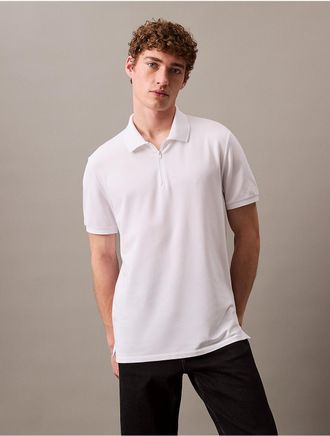 Calvin Klein Mens Tech Pique Zip Polo Shirt - White - 2XL