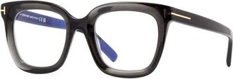 Tom Ford Eyeglasses Square Full Rim, Blonde Havana Frame And Clear Blue Light Block Lens Ft5880-B053