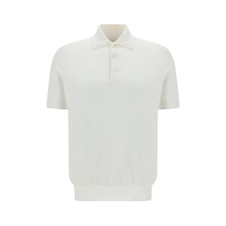 Brunello Cucinelli Polo Shirts, male, White, M, Cotton Polo Shirt with Jewelled Buttons