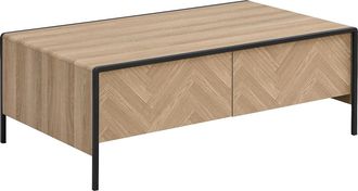 Vente-Unique Mesa de centro con 2 cajones de MDF y acero - Natural claro y Negro - TUMACO