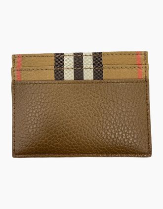 Burberry Womens Burberry Leather & Canvas Classic Check Card Holder Brown - Black