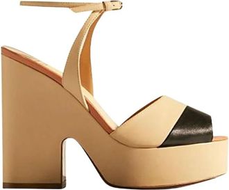 Francesco Russo Platform Leren Sandalen - Dames - Sandalen met hakken - Beige - 35 EU - Leer - Schoenen