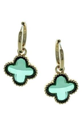 Olivia Welles Ayan Crystal Drop Huggie Hoop Earrings in Gold /Green at Nordstrom Rack