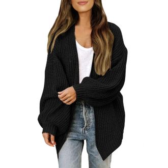 Generic Cocila Womens Chunky Knit Open Front Sweater Long Lantern Sleeve Oversized Knitwear Cardigans Ribbed Thermal Winter Hoodies Thick Warm Outerwear Long 