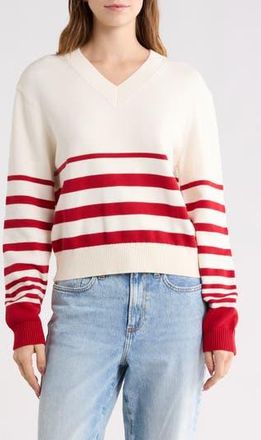 French Connection Stripe V-Neck Sweater in Cream/Red at Nordstrom Rack, Size X-Small