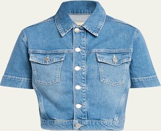 L'agence Kirstie Cropped Short-Sleeve Denim Jacket