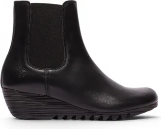 FLY London Fly London Womens Black Leather Wedge Heel Chelsea Boots - ORFU496