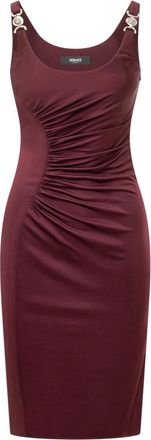 Versace Red Solid Scoop Neck Midi Dress