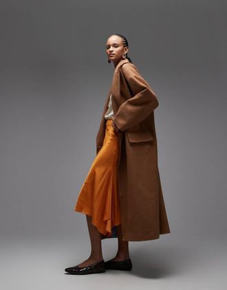 Asos Cappotto lungo oversize in misto lana con maniche cocoon cammello-Neutro