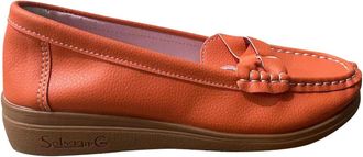 Generic Loafers for Women Casual Comfortable Walking Shoes Stylish Low Wedge Heel Breathable Lightweigh Wide Width Slip On Pumps Shoes Work Holiday Orange