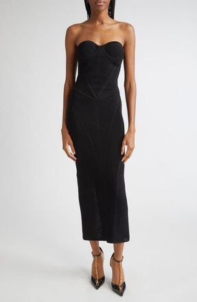 Balmain Strapless Knit Body-Con Bustier Dress in 0Pa Black at Nordstrom, Size 2 Us