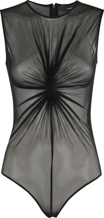 Federica Tosi Gedrapeerd Tule Bodysuit in Donkerbruin - Dames - Bodies - Zwart - S - Tule - Tops