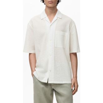 Mango Stripe Relaxed Fit Stretch Cotton Camp Shirt in Off White at Nordstrom, Size Large