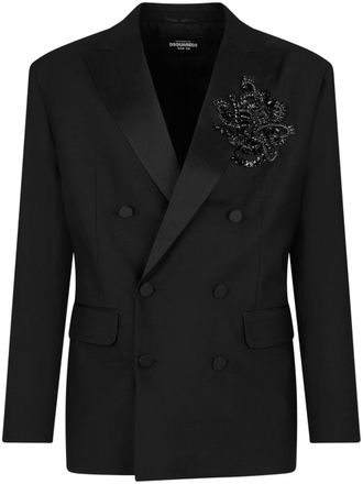 Dsquared2 embellished double-breasted blazer - men - Virgin Wool/Silk/Polyester/Cotton - 52 - Black