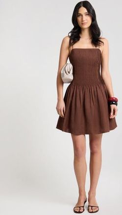 Onia Dropped Waist Pintuck Dress in Brown at Nordstrom, Size 8