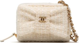 Chanel White Tweed Leather Chain/Shoulder Wallet (Pre-Owned)